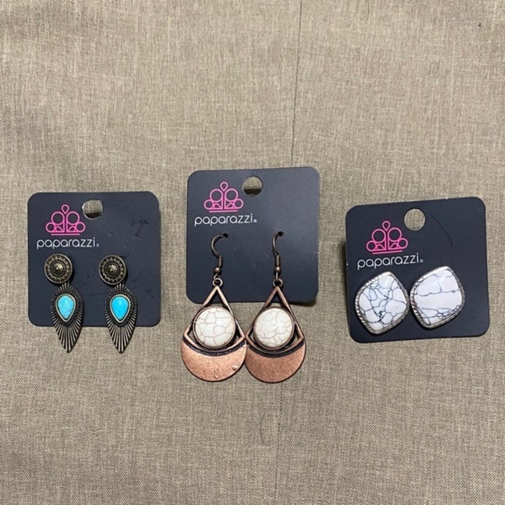 Paparazzi Earring Trio with Turquoise and White
